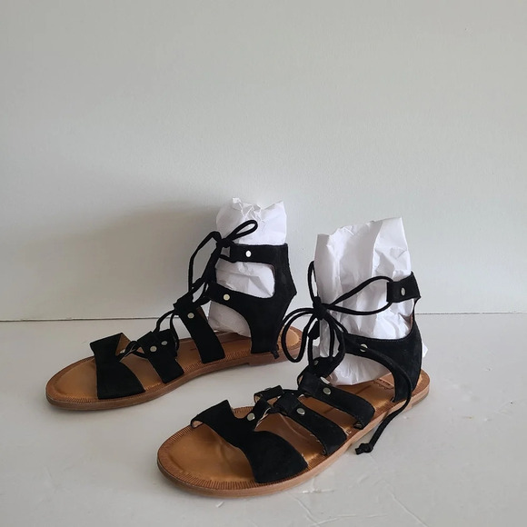 Doice Vita Jasmyn gladiator sandals lace up sz.7 black faux suede - Picture 2 of 5